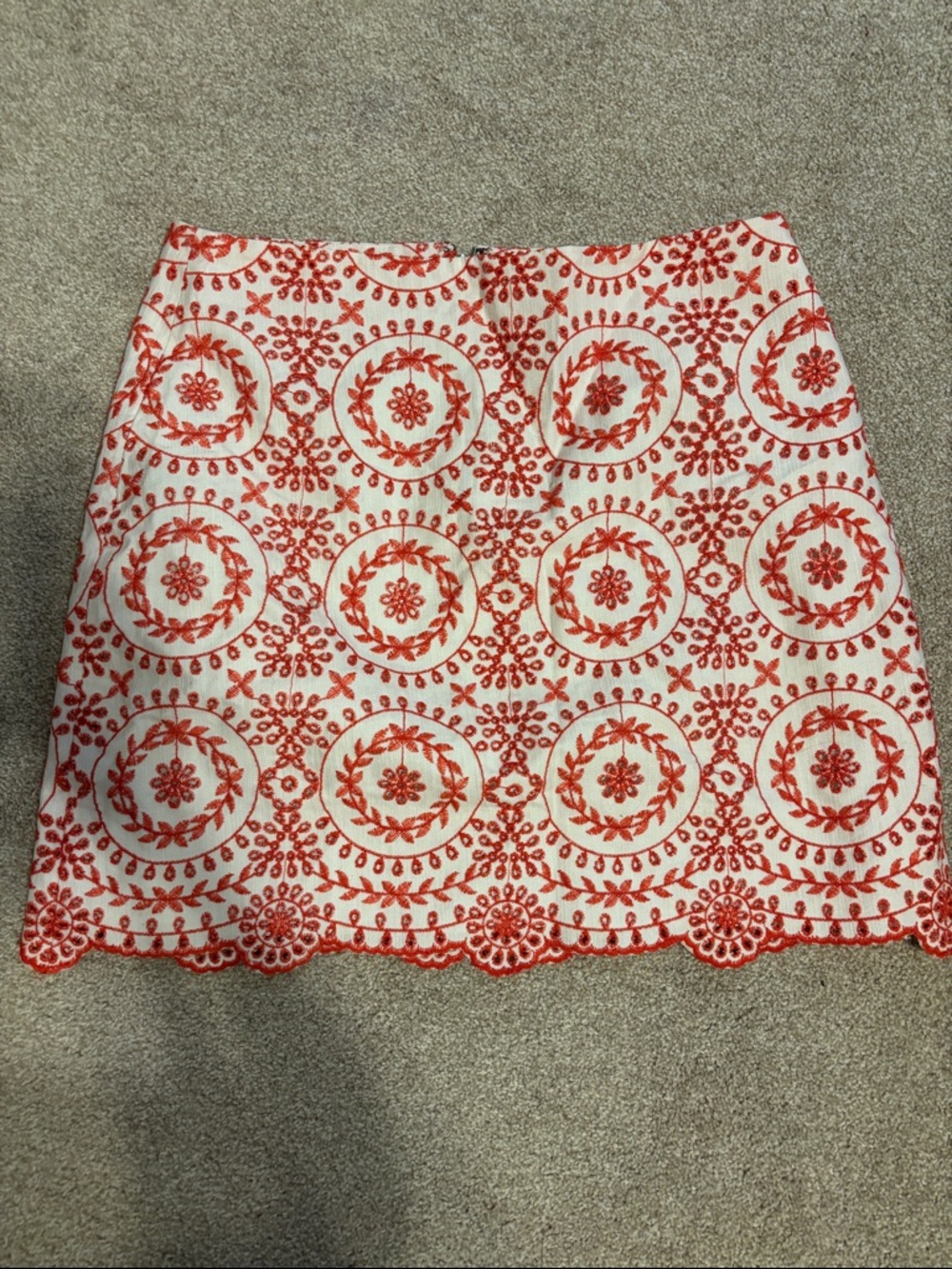 AT Loft White and Red Embroidered A-Line Skirt